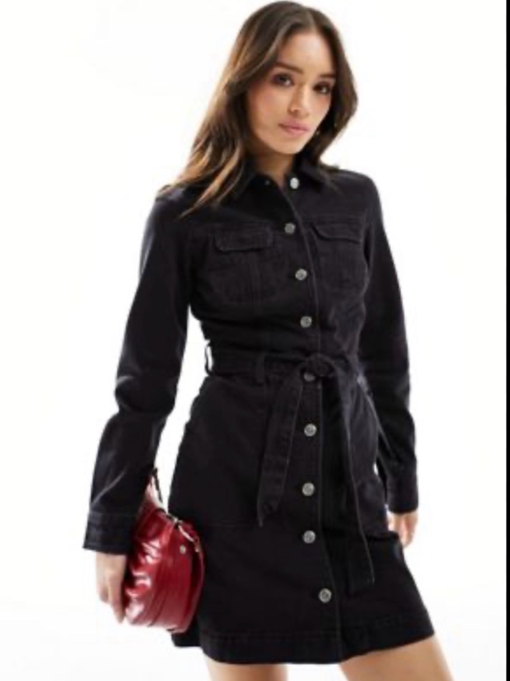 Zara Black Denim Shirt Dress with Belt